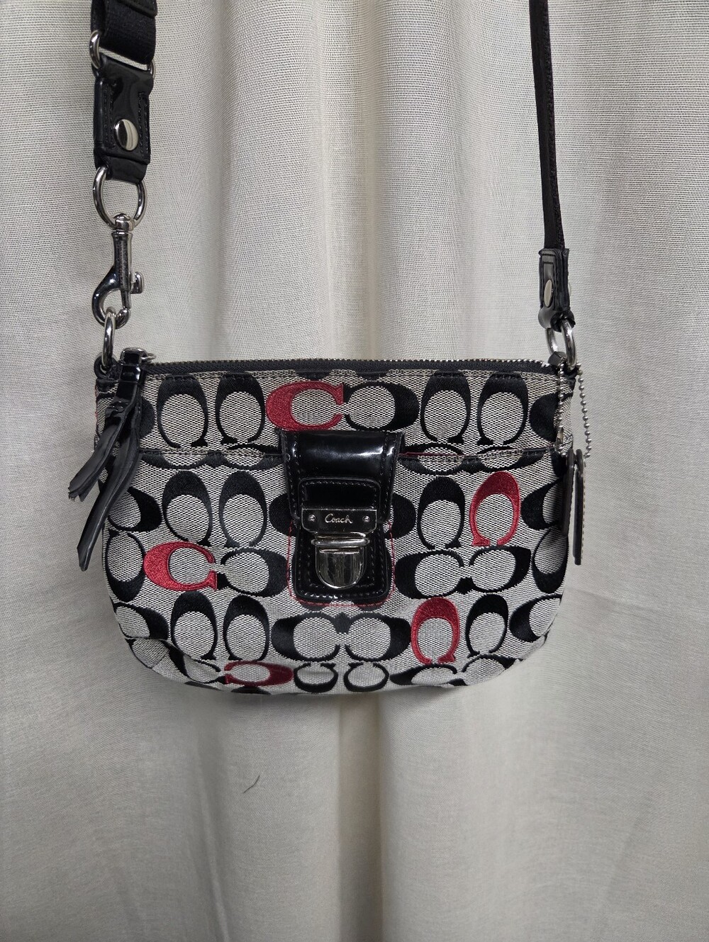 Coach Signature Jacquard Crossbody Bag in Black & Red